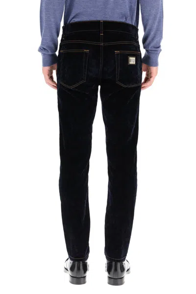 Shop Dolce & Gabbana Slim Jeans With Velvet Coating In Blu