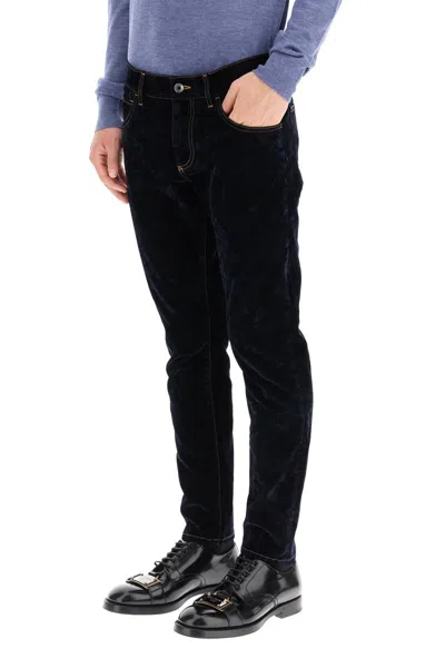Shop Dolce & Gabbana Slim Jeans With Velvet Coating In Blu