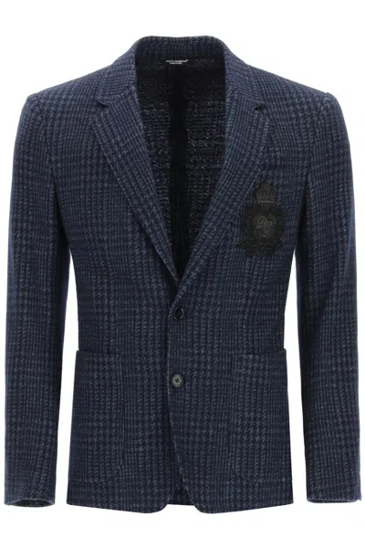 Shop Dolce & Gabbana Tailored Blazer In Tartan Wool In Blu