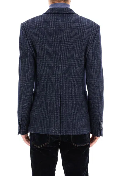 Shop Dolce & Gabbana Tailored Blazer In Tartan Wool In Blu