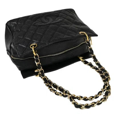 Pre-owned Chanel Petite Shopping Tote Black Leather Shoulder Bag ()