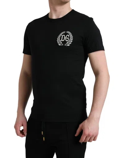 Shop Dolce & Gabbana Black Logo Embroidery Crewneck Short Sleeve Men's T-shirt