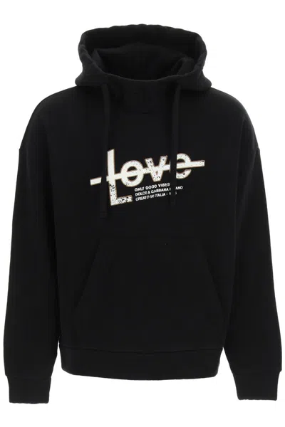 Shop Dolce & Gabbana 'only Good Vibes' Print Hoodie In Nero