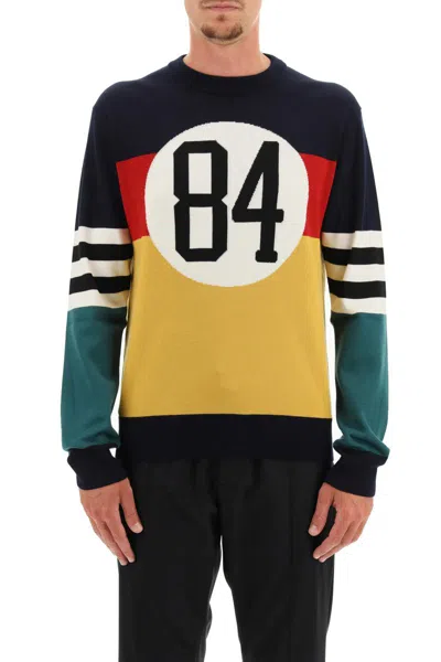 Shop Dolce & Gabbana Color Block Wool Sweater In Blu