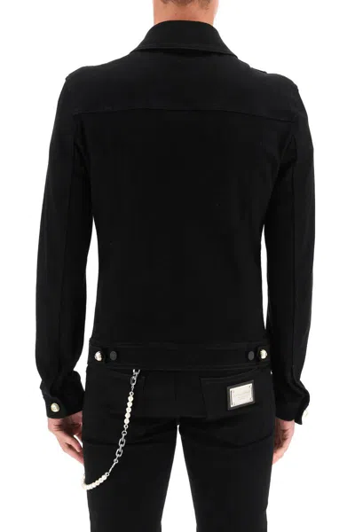 Shop Dolce & Gabbana Denim Jacket With Keychain In Nero