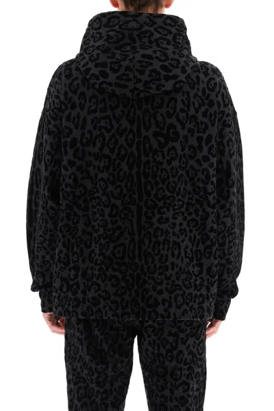 Shop Dolce & Gabbana Flocked Leopard Hoodie In Nero