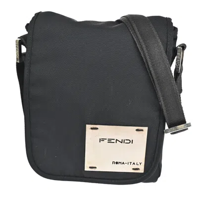 Shop Fendi Kan I F Black Canvas Shoulder Bag ()