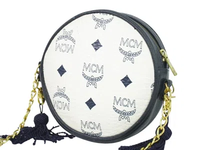 Shop Mcm Visetos White Leather Shoulder Bag ()