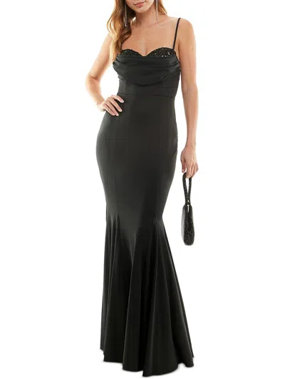 Shop Trixxi Juniors Womens Sequin Trim Long Evening Dress In Black