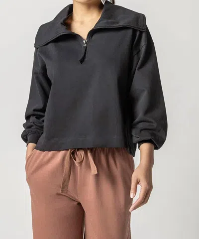 Shop Lilla P Full Sleeve Half Zip Sweater In Black