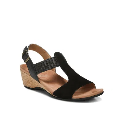 Shop Vionic Women's Kaytie Wedge Sandal In Black Suede
