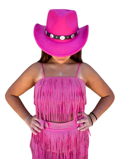 Shop Nylon Apparel Rhinestone Diva Fringe Crop Top In Fuchsia In Pink