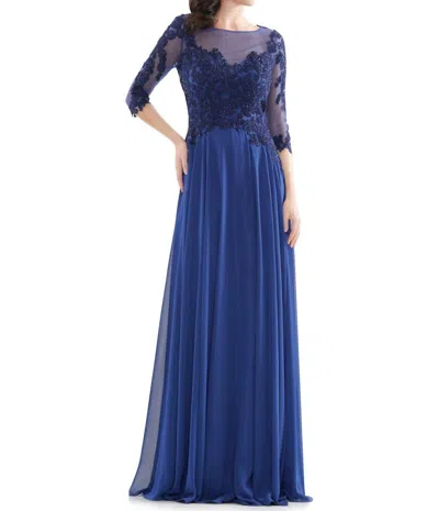 Marsoni By Colors 3/4 Sleeve Gown In Indigo Blue In Blue