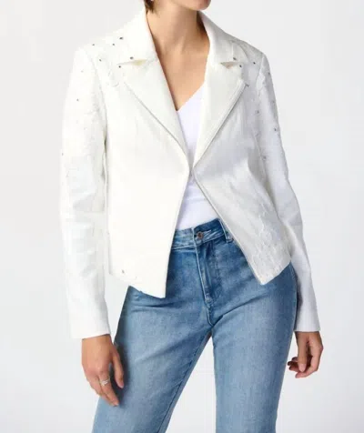 Shop Joseph Ribkoff Studded Foiled Suede Jacket In Vanilla In White