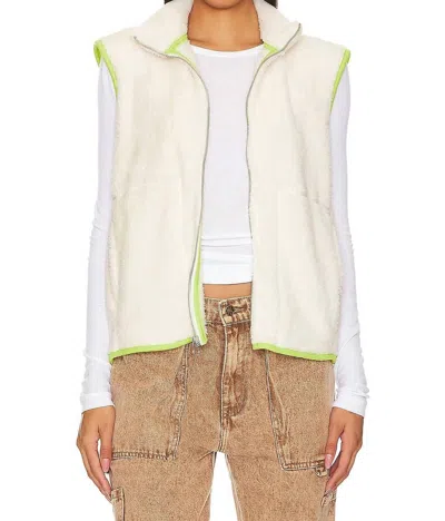 Shop Sundry Faux Fur Zipper Vest In Cream + Lime In Multi