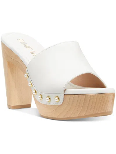 Shop Stuart Weitzman Pearl Clog 85 Womens Denim Peep-toe Platform Sandals In White