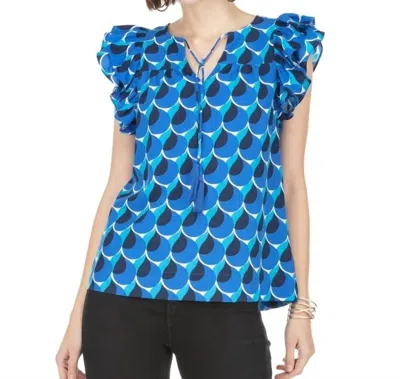 Shop Joy Joy Ruffle Short Sleeve Top In Ocean Pattern In Multi