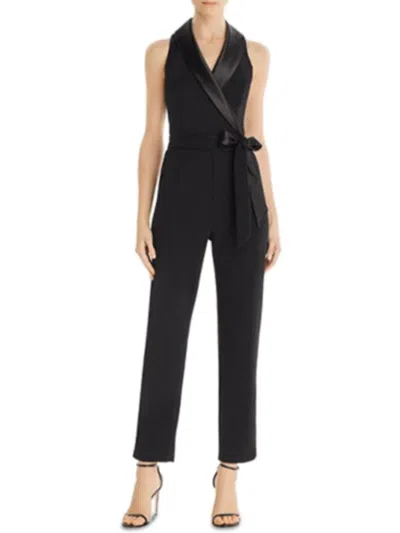 Shop Adrianna Papell Womens Notch Collar Belted Jumpsuit In Black