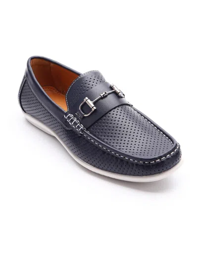 Shop Aston Marc Mens Faux Leather Slip-on Loafers In Blue