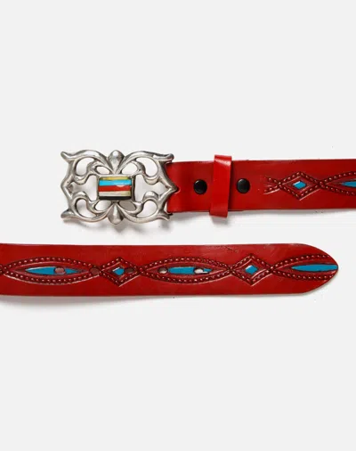 Shop Marketplace 70s Embossed Painted Belt With Sterling Zuni Buckle In Red