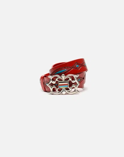 Shop Marketplace 70s Embossed Painted Belt With Sterling Zuni Buckle In Red