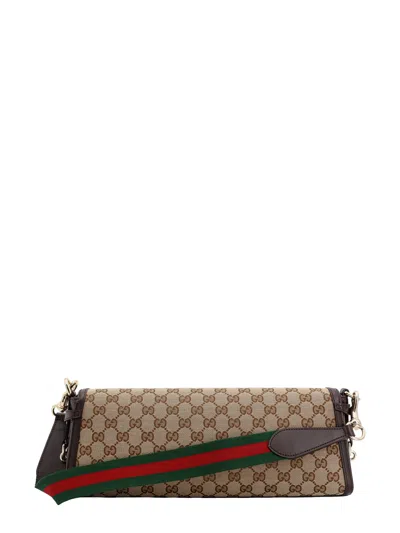 Shop Gucci Gg Origianl Fabric And Leather Shoulder Bag