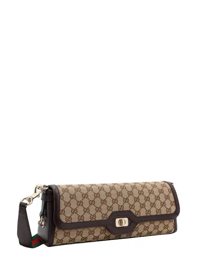 Shop Gucci Gg Origianl Fabric And Leather Shoulder Bag