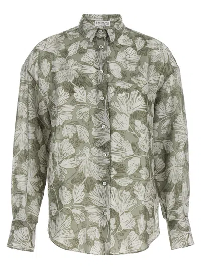 Shop Brunello Cucinelli Patterned Silk Shirt Shirt, Blouse Multicolor