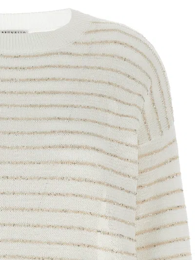 Shop Brunello Cucinelli Sequin Stripes Sweater Sweater, Cardigans White