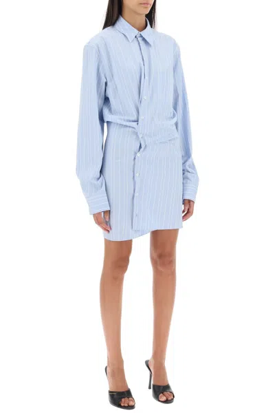 Shop Off-white Striped-poplin Mini Shirt Dress Women In Blue