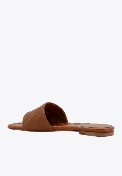 Shop Bottega Veneta Amy Intreccio Leather Flat Sandals In Cognac