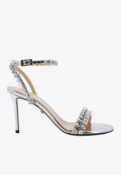 Shop Mach & Mach Audrey 95 Crystal- Embellished Sandals In Silver