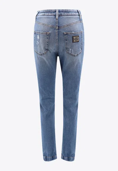 Shop Dolce & Gabbana Audrey Distressed Mid-rise Jeans In Blue