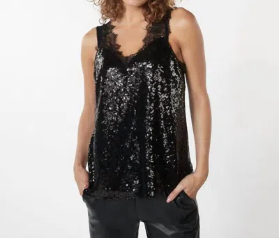 Shop Esqualo Singlet Sequin Lace Top In Black