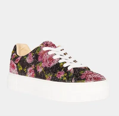 Shop Betsey Johnson Sidny Jeweled Sneakers In Blk/pink Floral In Multi