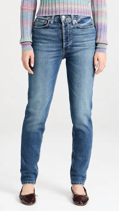 Shop Re/done High Rise Skinny Jeans In Azzurro In Multi