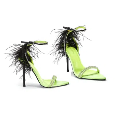 Shop Azalea Wang Ella Feather Pointed Toe Heeled Sandal In Lime In Green