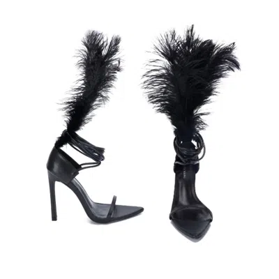 Shop Azalea Wang Cleasby Feather Heeled Sandal In Black
