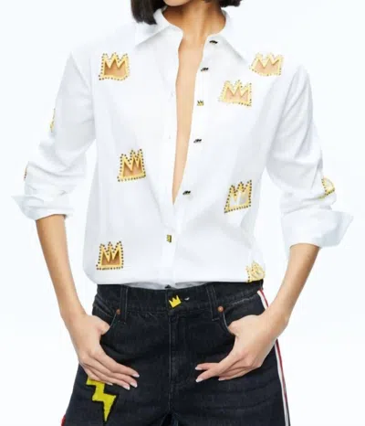 Shop Alice And Olivia Finely Embellished Button Down Top In Off White