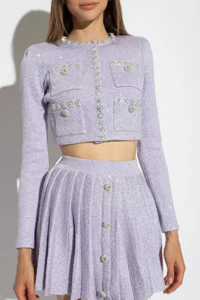 Shop Self-portrait Sequin Knit Cardigan In Lilac In Blue