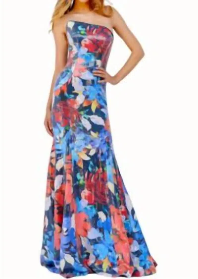 Shop Jovani Strapless Floral Gown In Multi