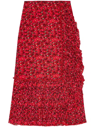 Shop Ganni Skirt In Racing Red