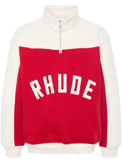 Shop Rhude Contrast Quarter-zip Varsity Clothing In Red