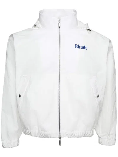 Rhude Logo-print Hooded Track Jacket In White