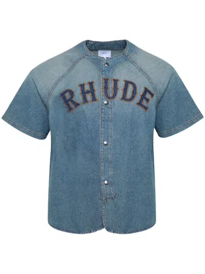 Shop Rhude Baseball Denim Shirt Clothing In Grey