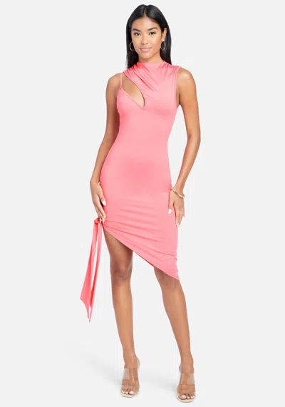 Shop Bebe Asymmetrical Hem Slinky Midi Dress In Begonia Pink