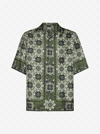 Shop Etro Floral Print Silk Shirt In Green,multicolor