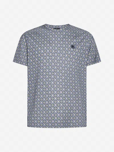 Shop Etro Geometric Print Cotton T-shirt In Grey,multicolor