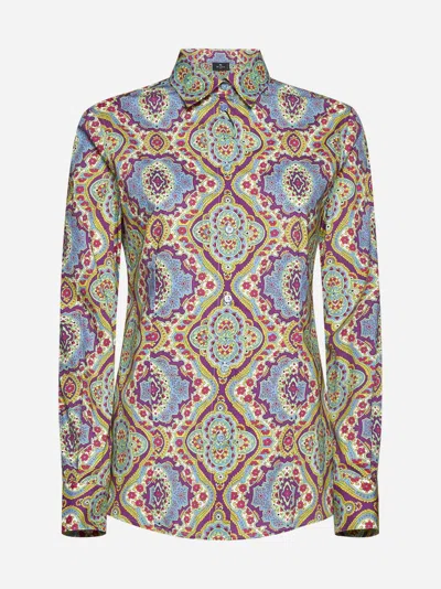 Shop Etro Ethnic-floral Print Cotton Shirt In Multicolor