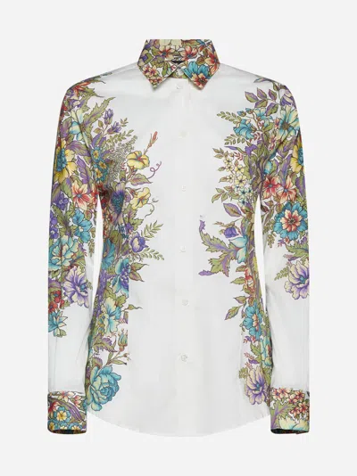 Shop Etro Floral Print Cotton Shirt In White,multicolor